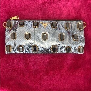 Prada Silver Python Jeweled Clutch